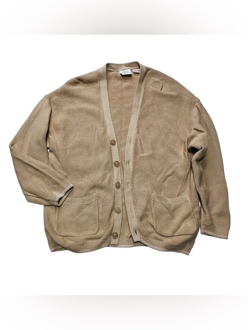 Zara Tan Knit Button-Up Cardigan